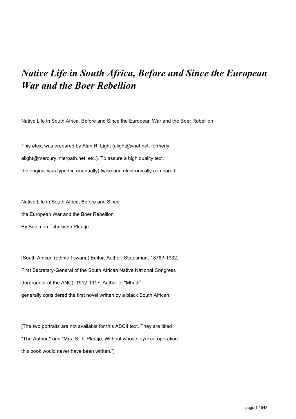 Native Life in South Africa, Before and Since the European War and the Boer Rebellion