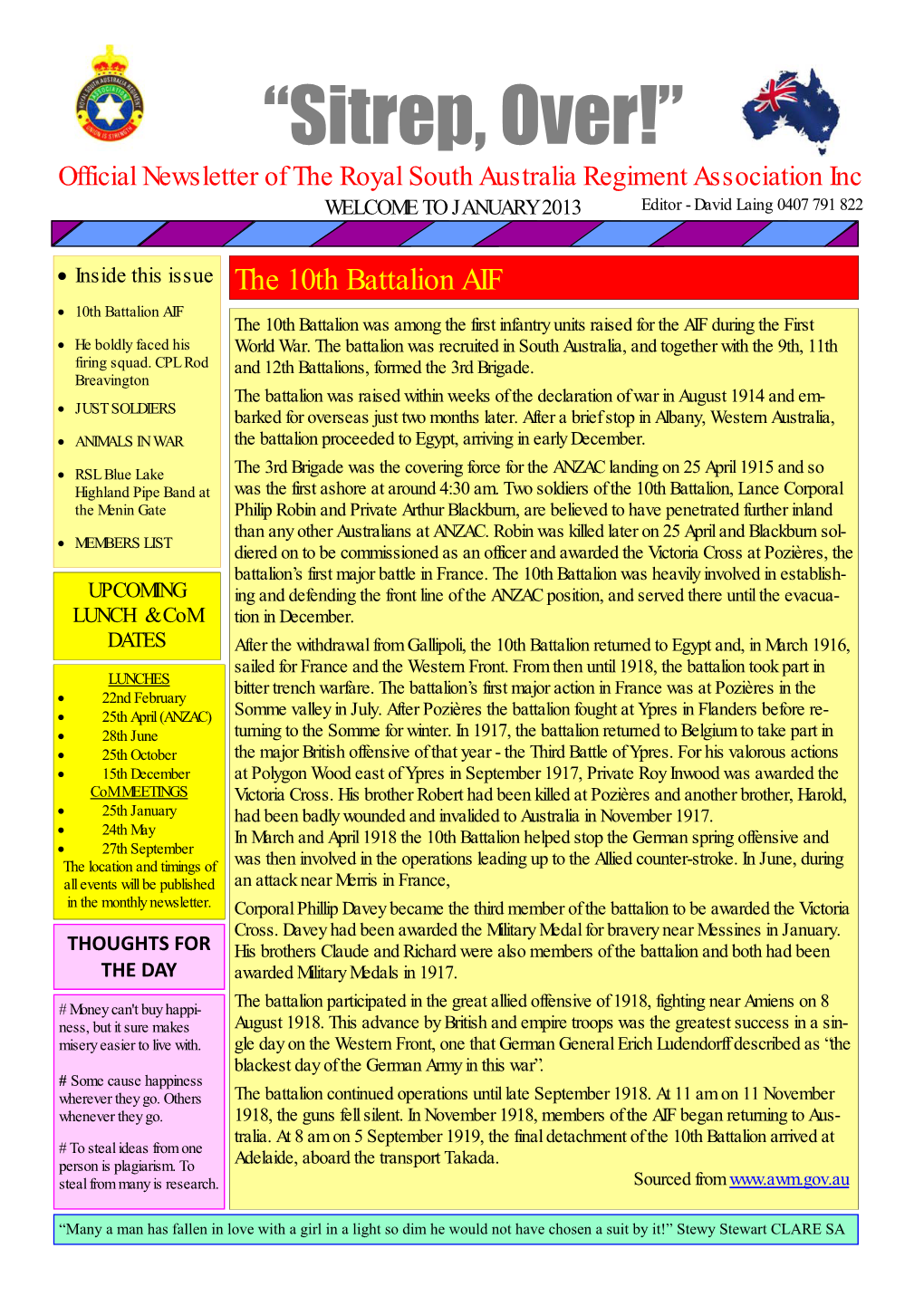 1. January 2013 Newsletter