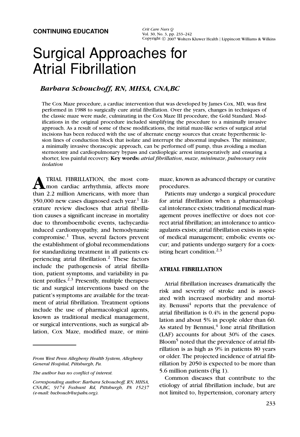 Surgical Approaches for Atrial Fibrillation