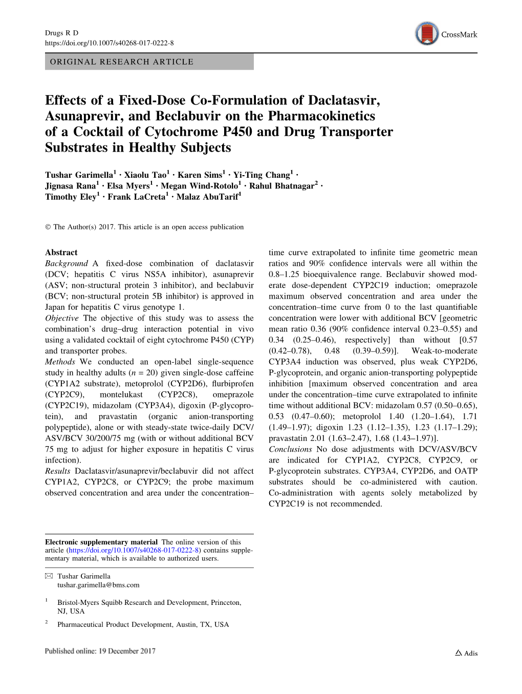 Effects of a Fixed-Dose Co-Formulation of Daclatasvir, Asunaprevir, and Beclabuvir on the Pharmacokinetics of a Cocktail of Cyto