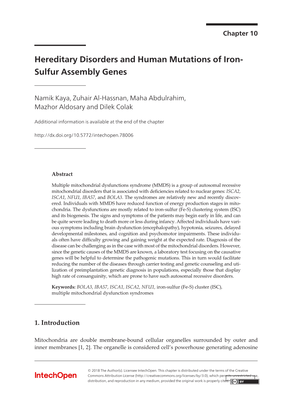 Hereditary Disorders and Human Mutations of Iron-Sulfur Assembly Genes 239