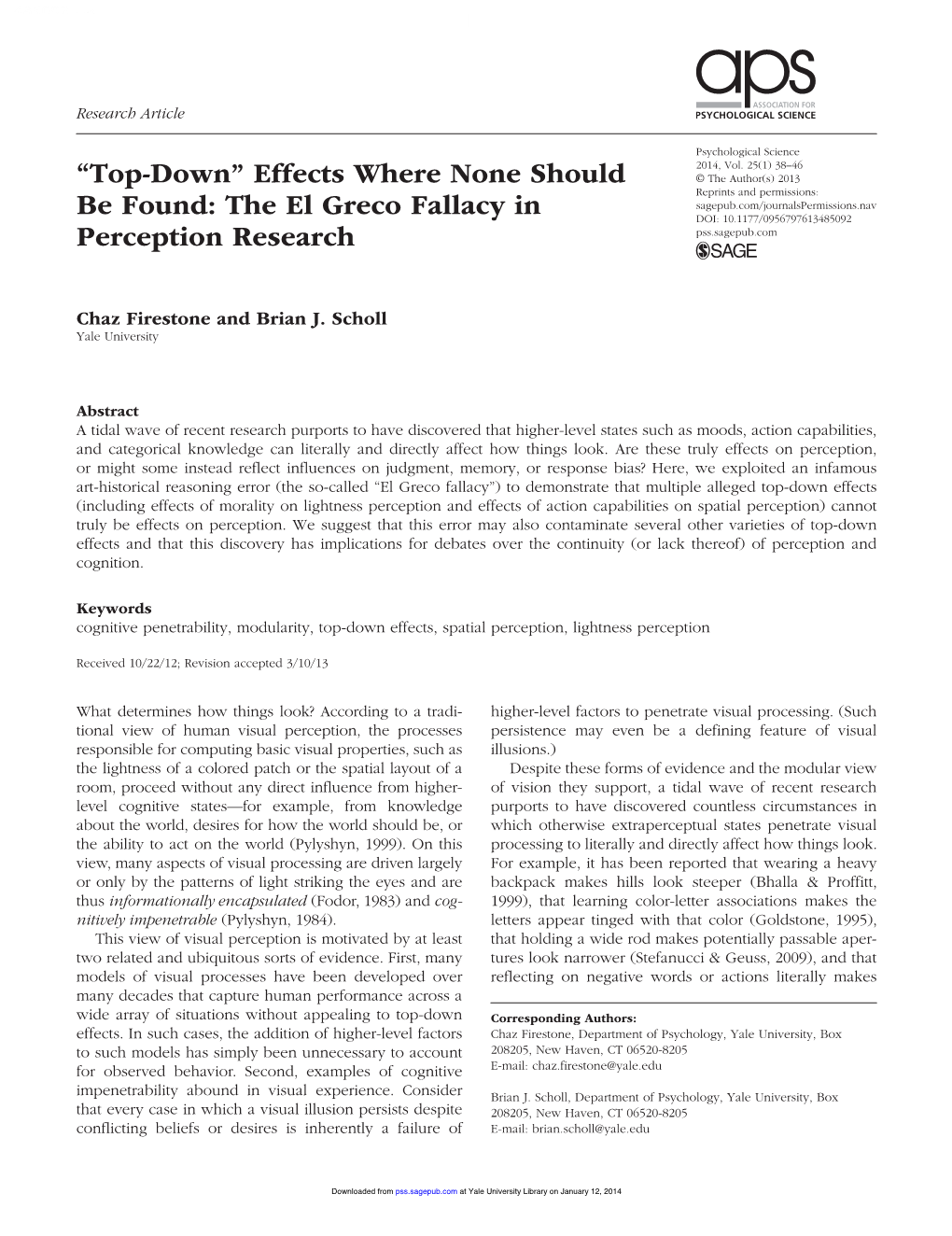 “Top-Down” Effects Where None Should Be Found: the El Greco Fallacy in Perception Research