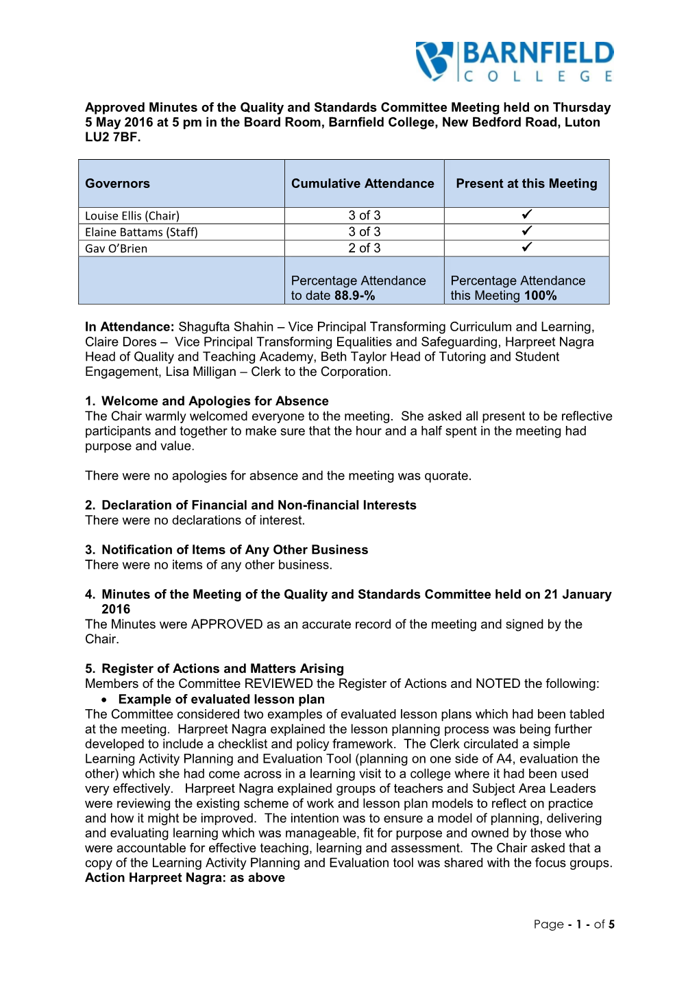 Meeting of the Barnfield Further Education