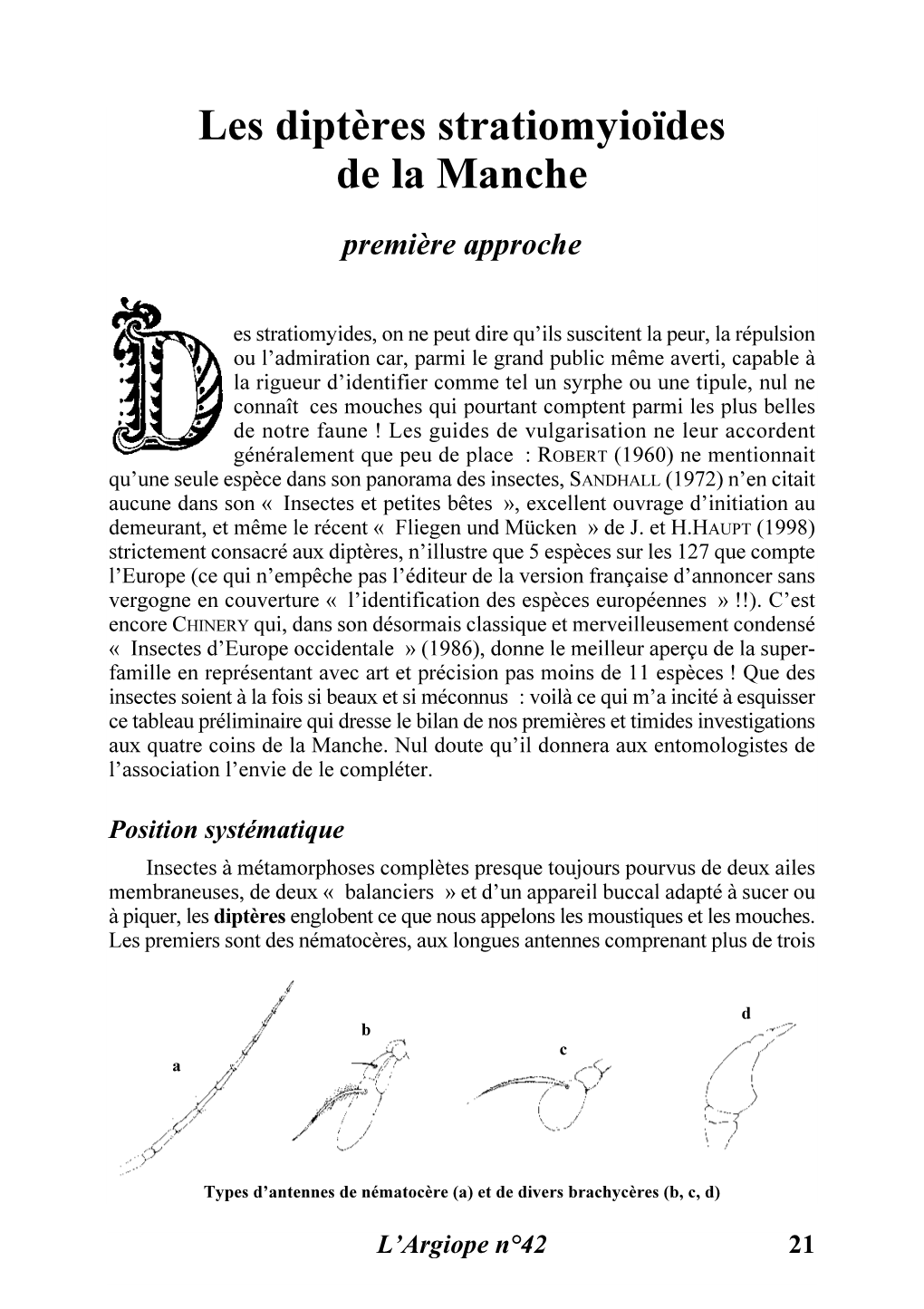 Les Diptères Stratiomyioïdes De La Manche, Première
