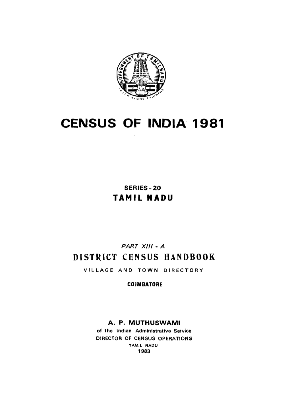 District Census Handbook, Coimbatore, Part XII-A, Series-20