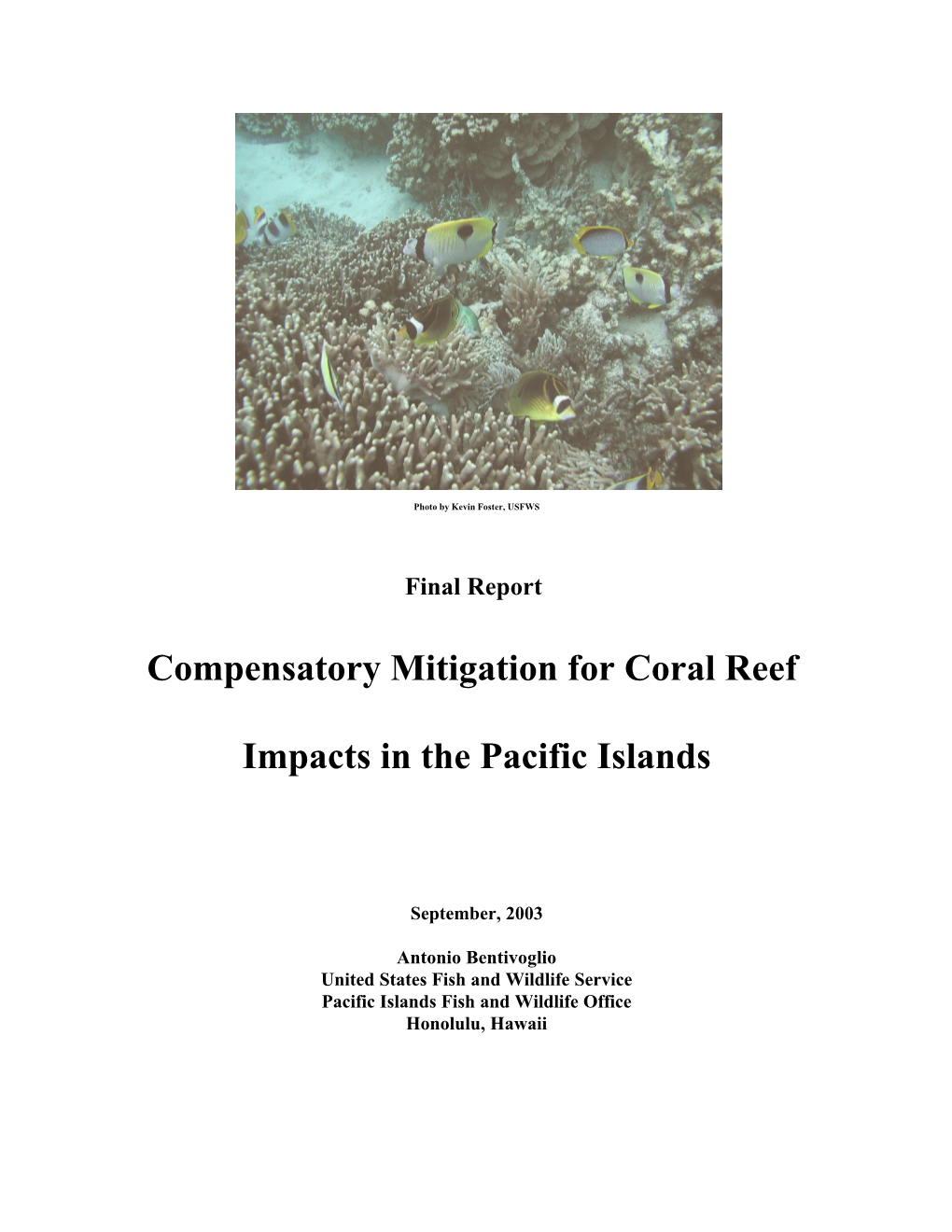 Compensatory Mitigation for Coral Reef Impacts in the Pacific Islands