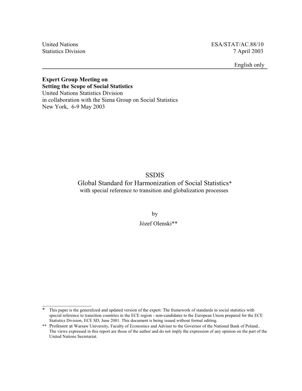 The Framework of Standards in Social Statistics with Special Reference for Transition Countries s1