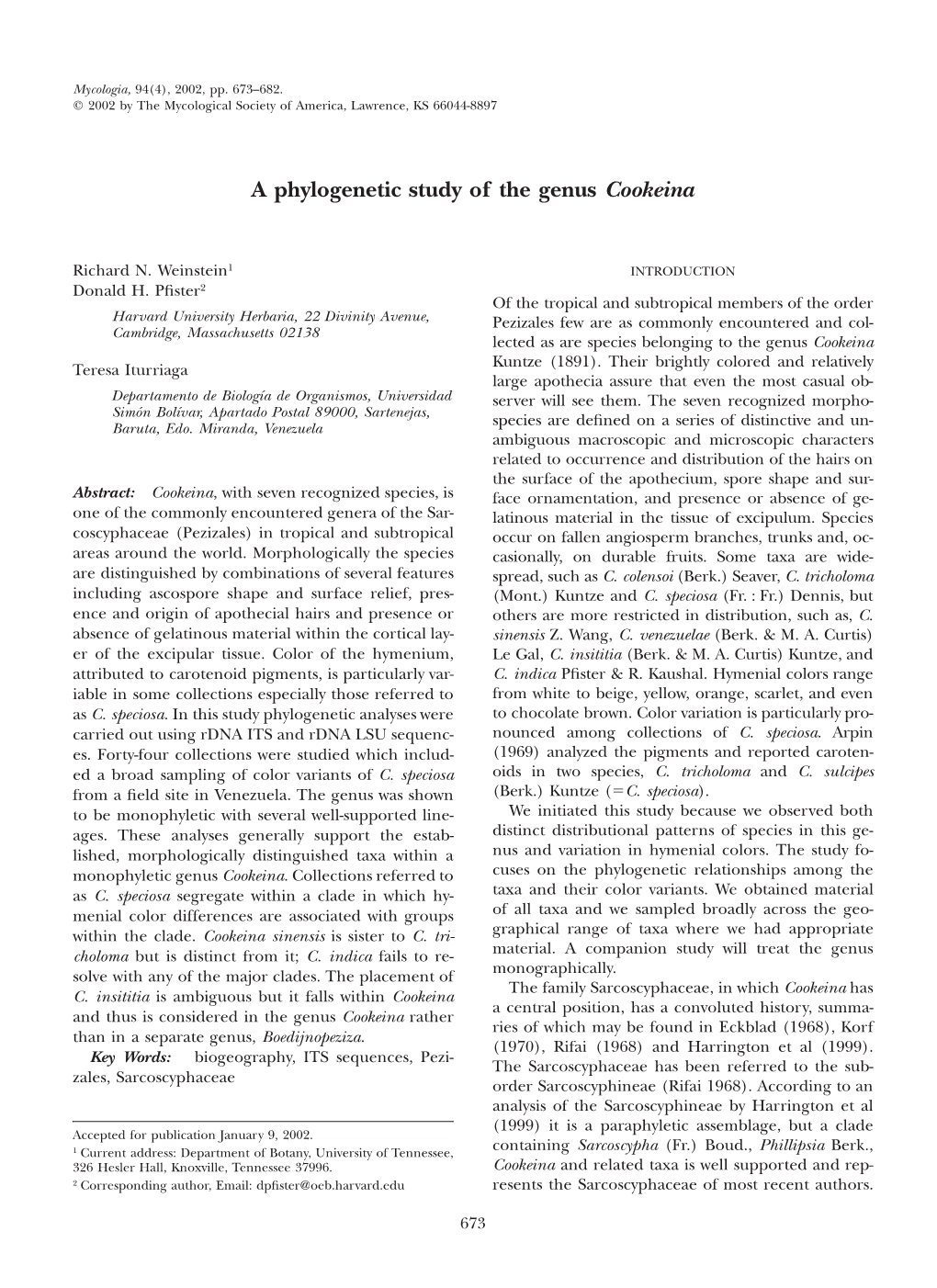 A Phylogenetic Study of the Genus Cookeina