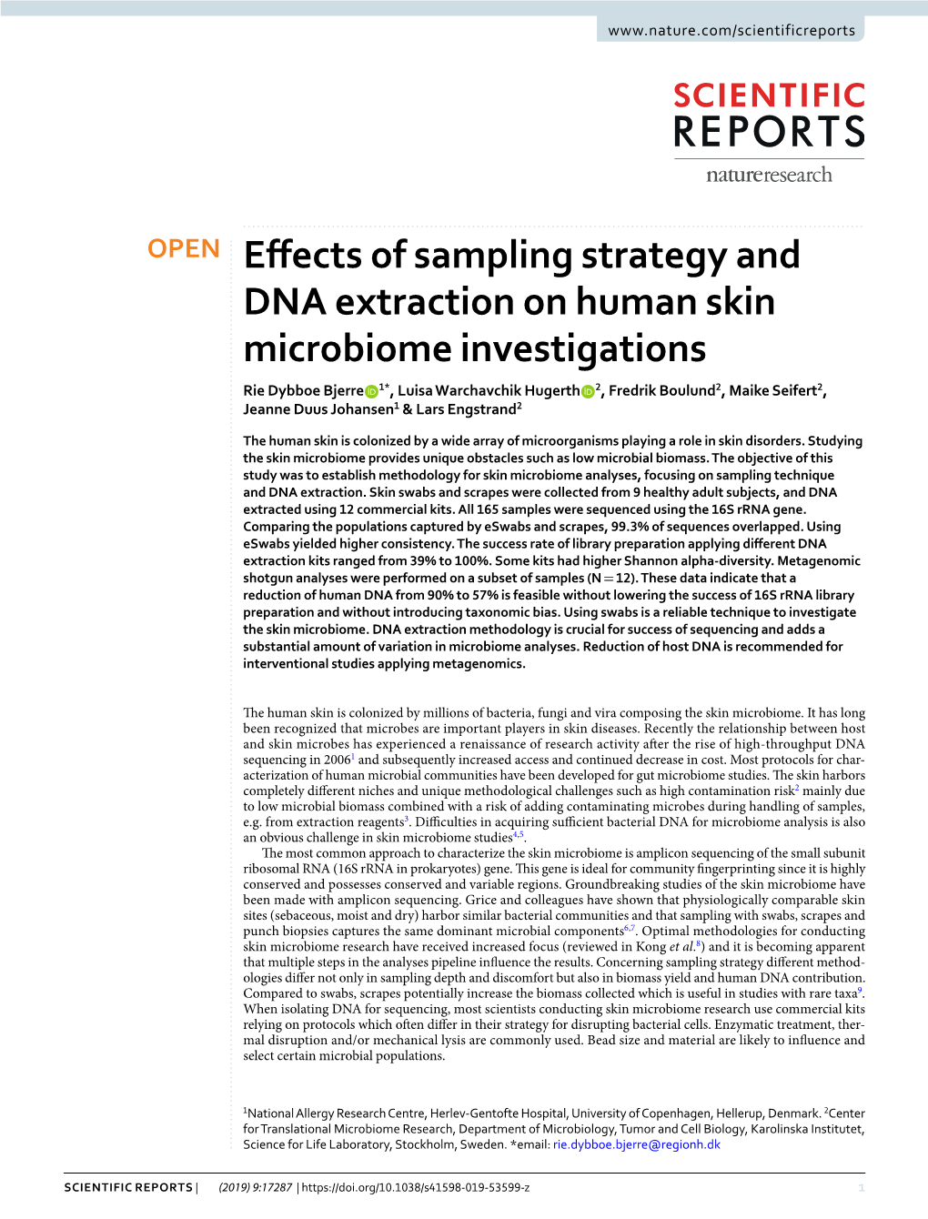 Effects of Sampling Strategy and DNA Extraction on Human Skin