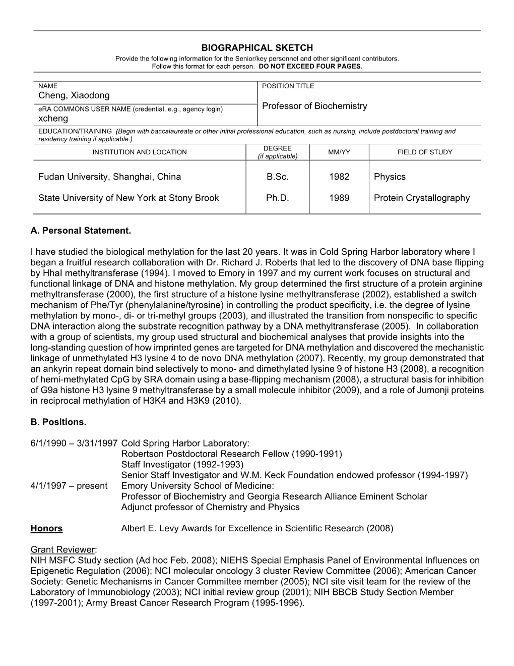 SF424(R&R) Biographical Sketch Format Page