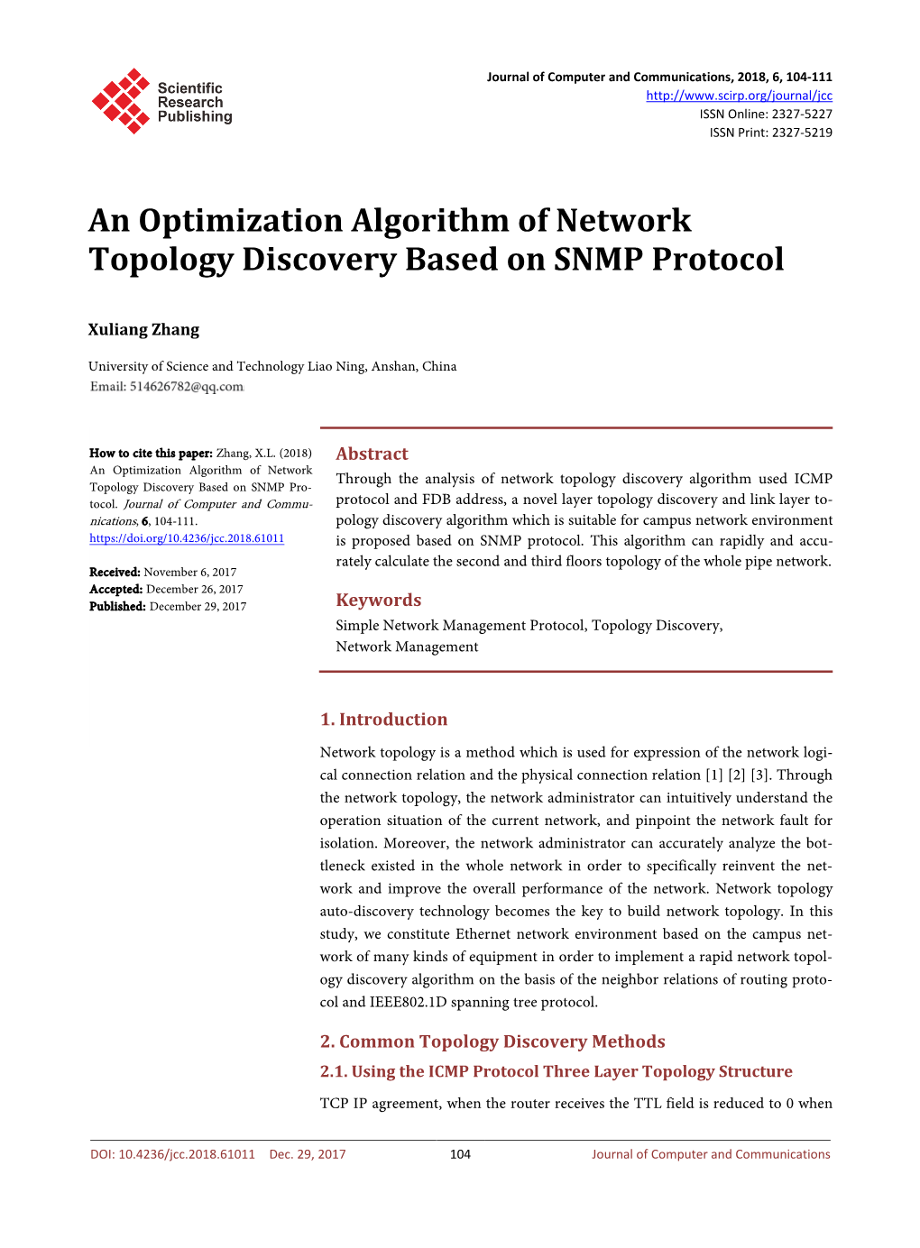 An Optimization Algorithm of Network Topology Discovery Based on SNMP Protocol