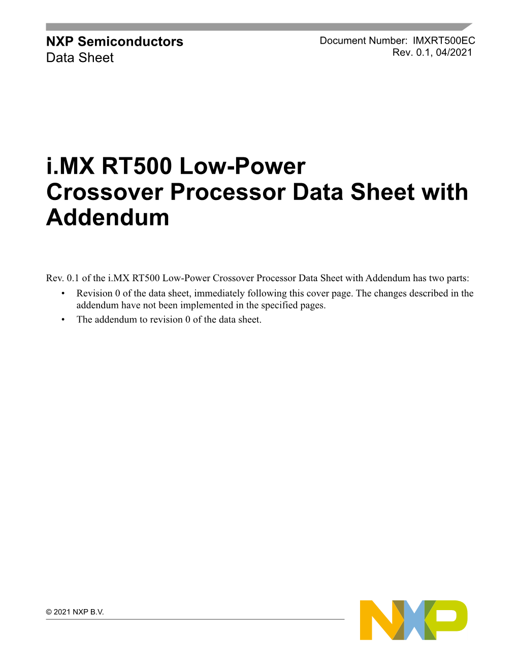 I.MX RT500 Low-Power Crossover Processor Data Sheet with Addendum