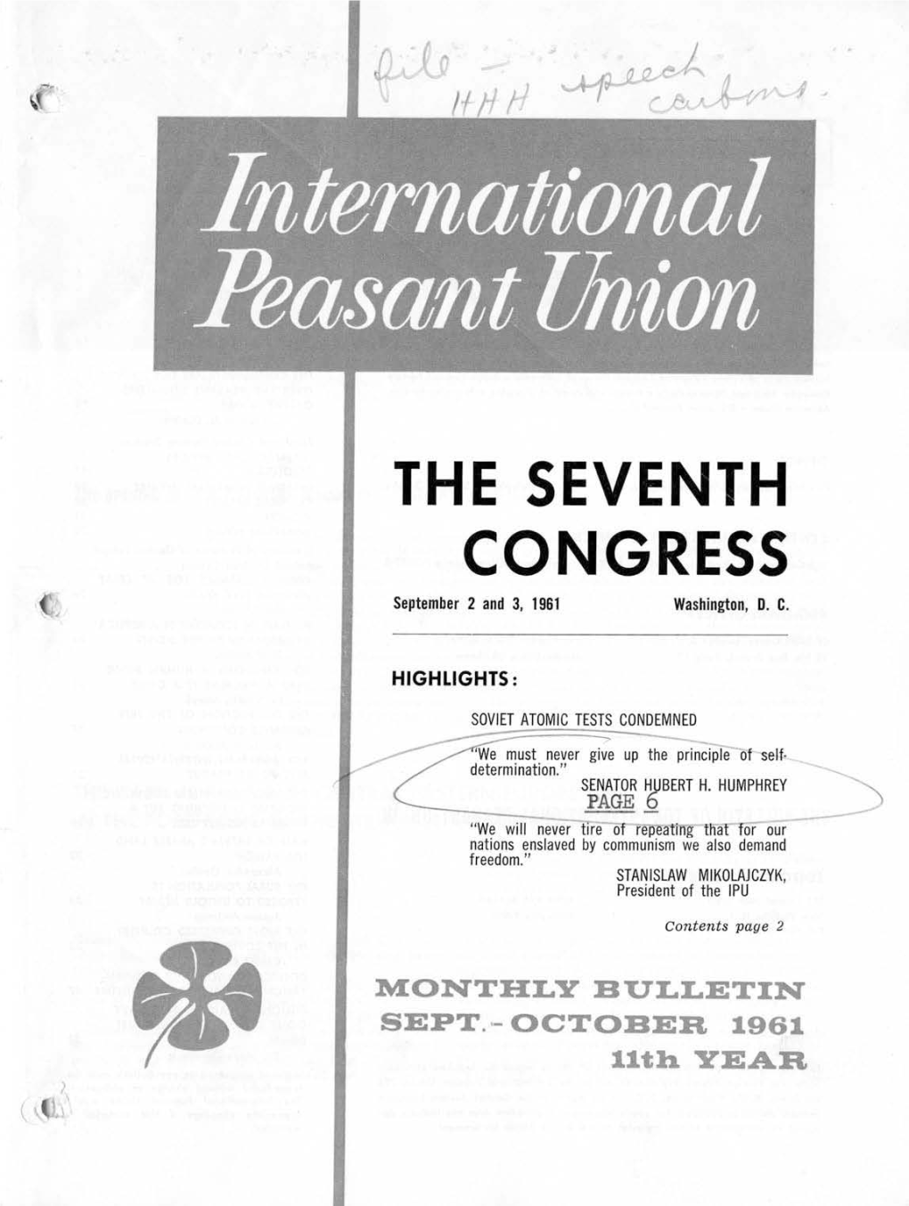 International Peasant Union, 7Th Congress, September 2-3, 1961