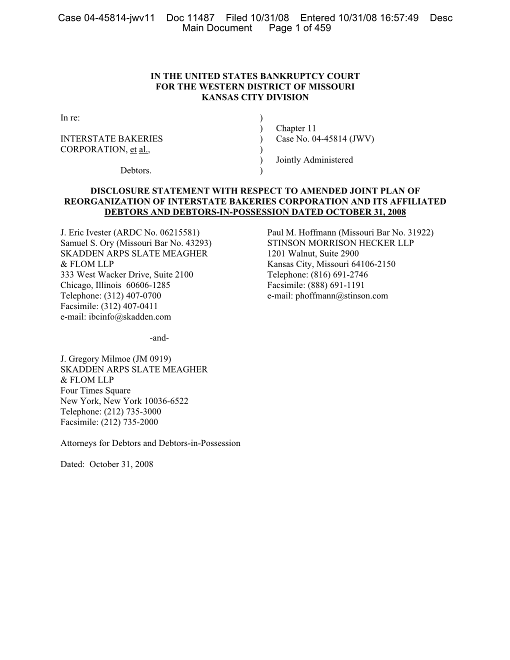 Case 04-45814-Jwv11 Doc 11487 Filed 10/31/08 Entered 10/31/08 16:57:49 Desc Main Document Page 1 of 459