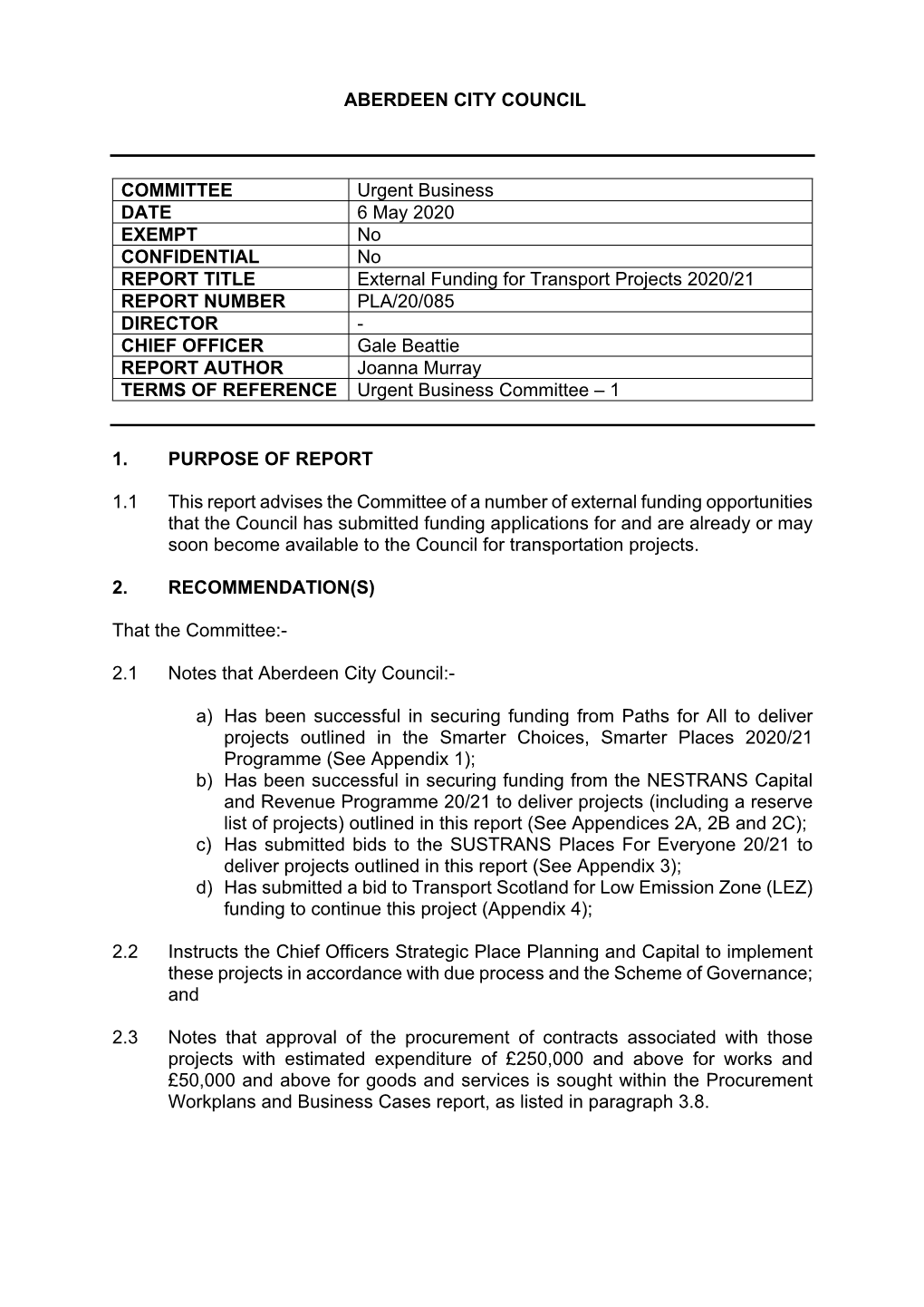 External Funding for Transport Projects