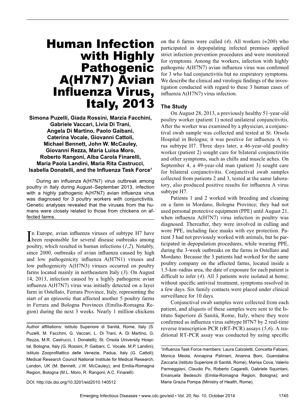 Avian Influenza Virus, Italy, 2013