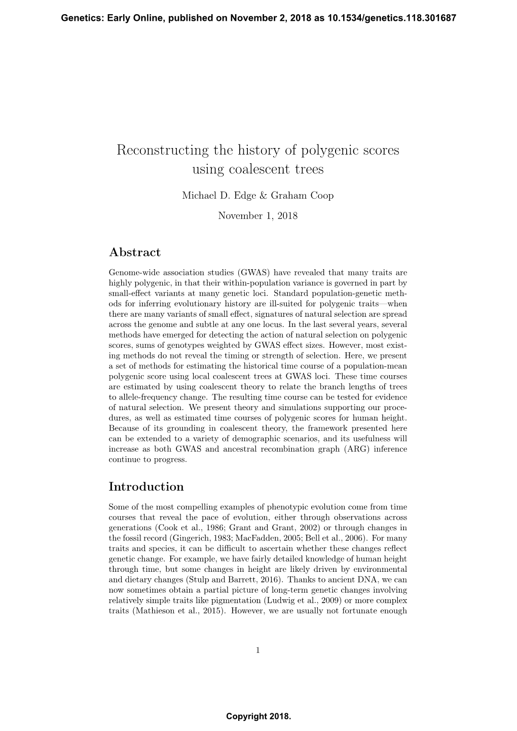 Reconstructing the History of Polygenic Scores Using Coalescent Trees
