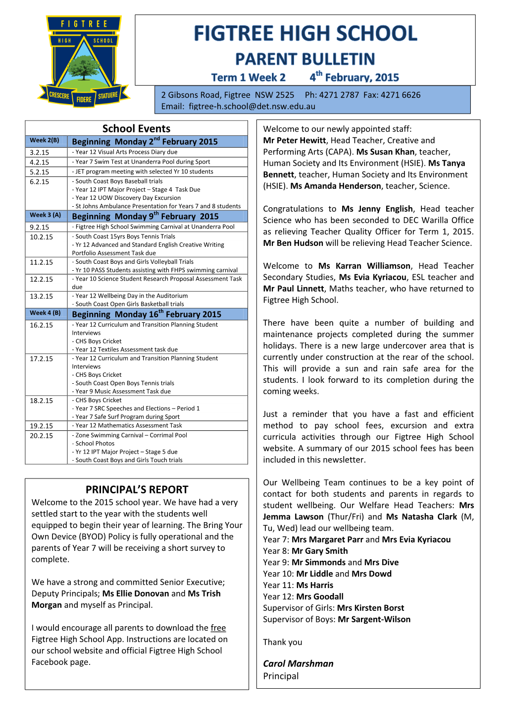 School Events PRINCIPAL's REPORT