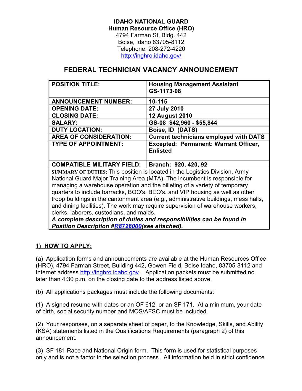 Technician Vacancy Announcement