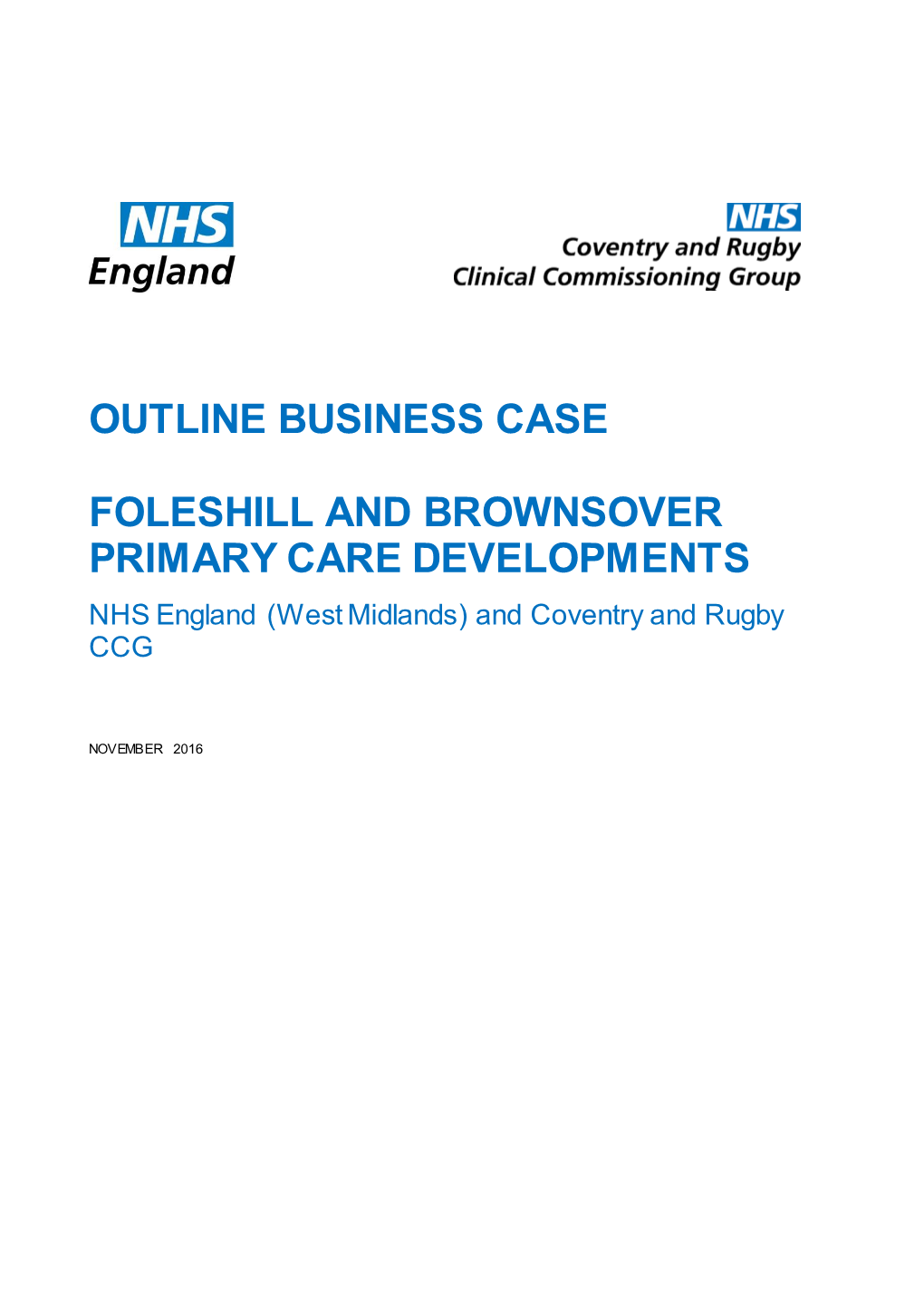 Outline Business Case Foleshill and Brownsover Primary Care Developments