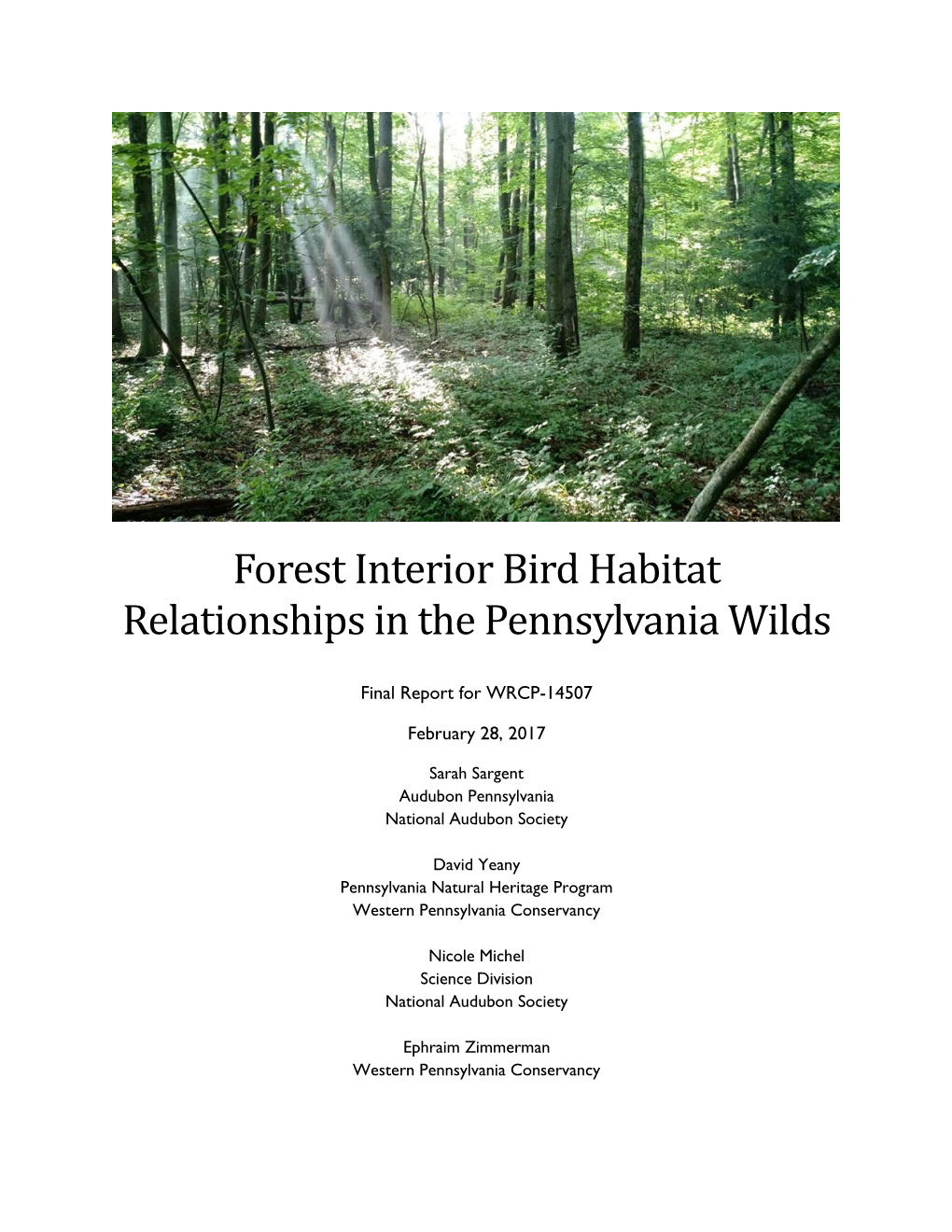 Forest Interior Bird Habitat Relationships in the Pennsylvania Wilds