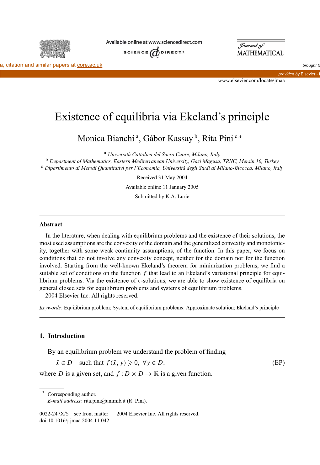 Existence of Equilibria Via Ekeland's Principle