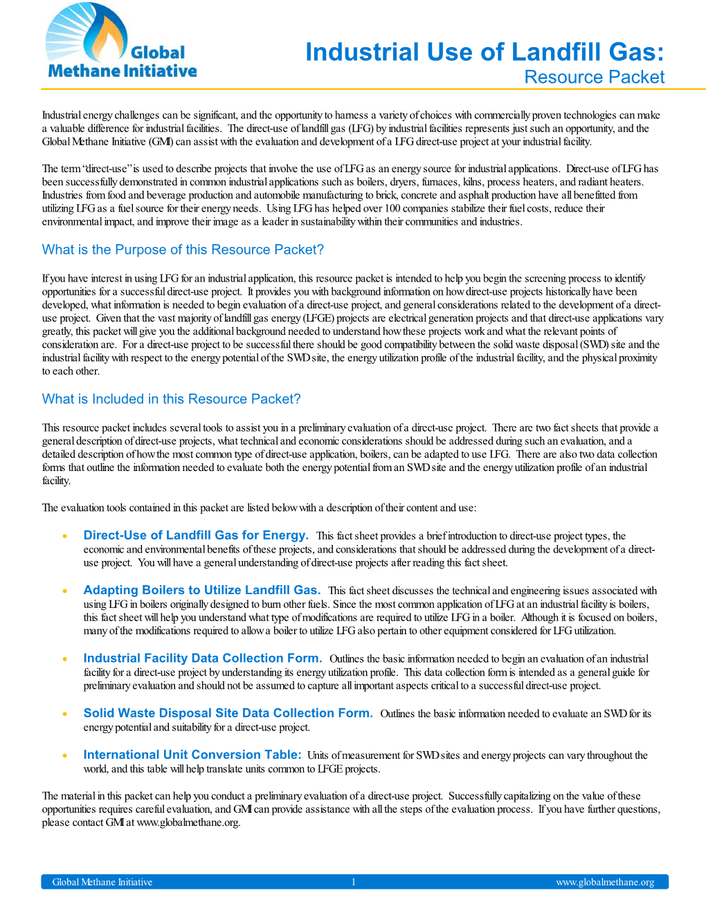 Resource Packet for Industrial Use of Landfill