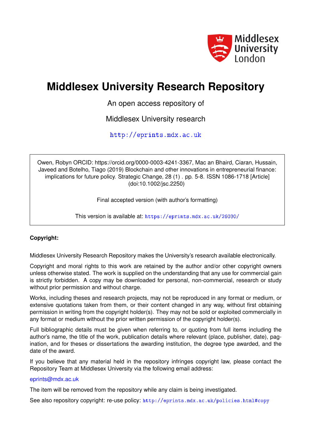 Middlesex University Research Repository an Open Access Repository Of