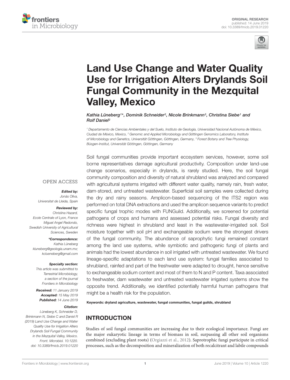 Land Use Change and Water Quality Use for Irrigation Alters Drylands Soil Fungal Community in the Mezquital Valley, Mexico