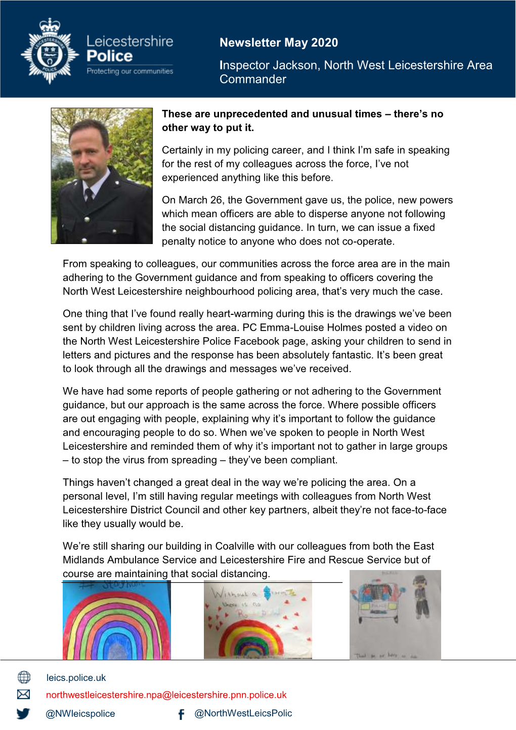 Newsletter May 2020 Inspector Jackson, North West Leicestershire Area Commander