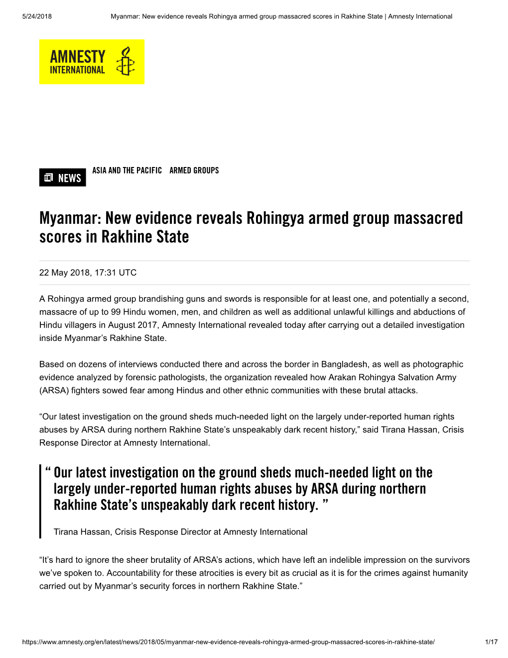 Myanmar: New Evidence Reveals Rohingya Armed Group Massacred Scores in Rakhine State | Amnesty International