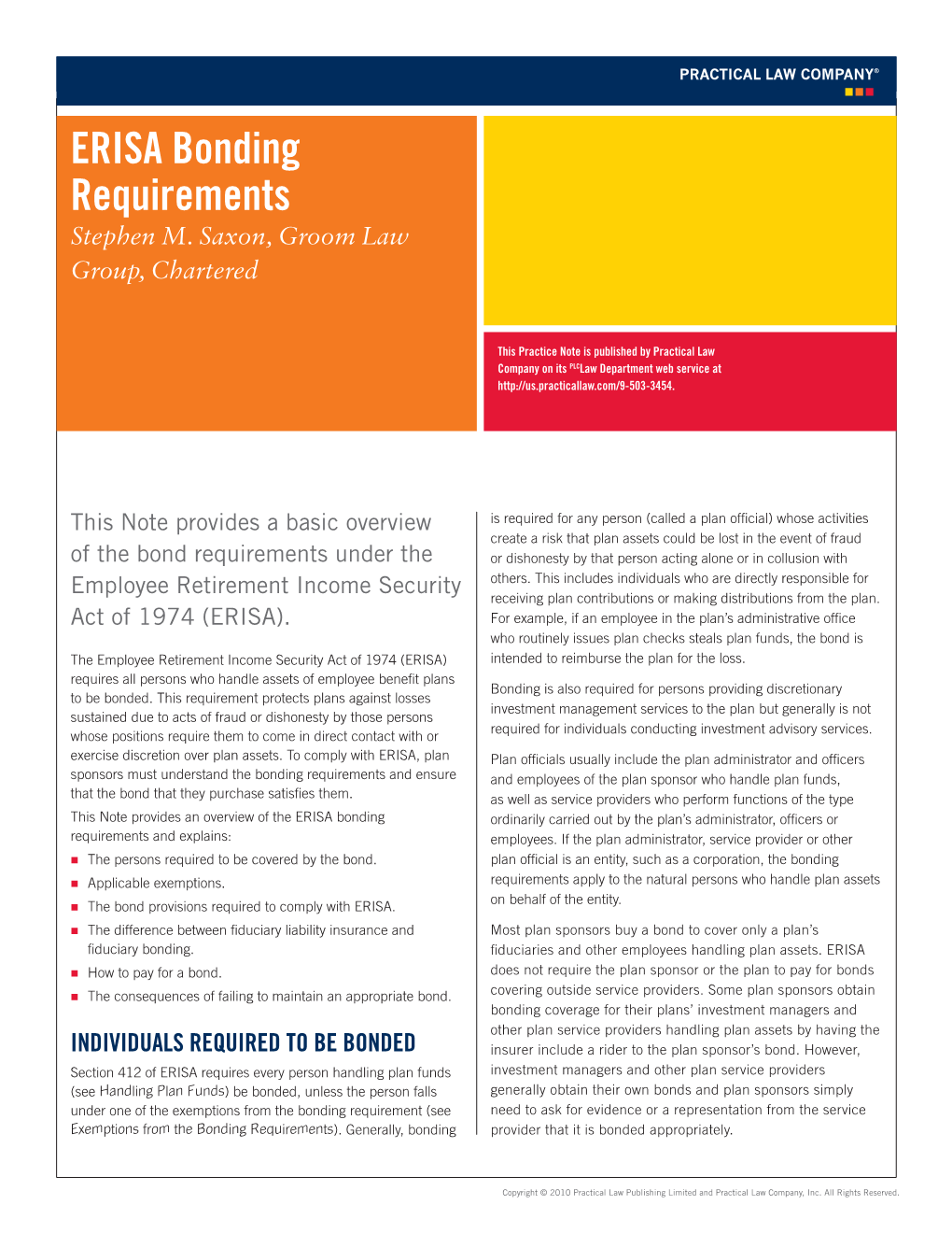 ERISA Bonding Requirements Stephen M