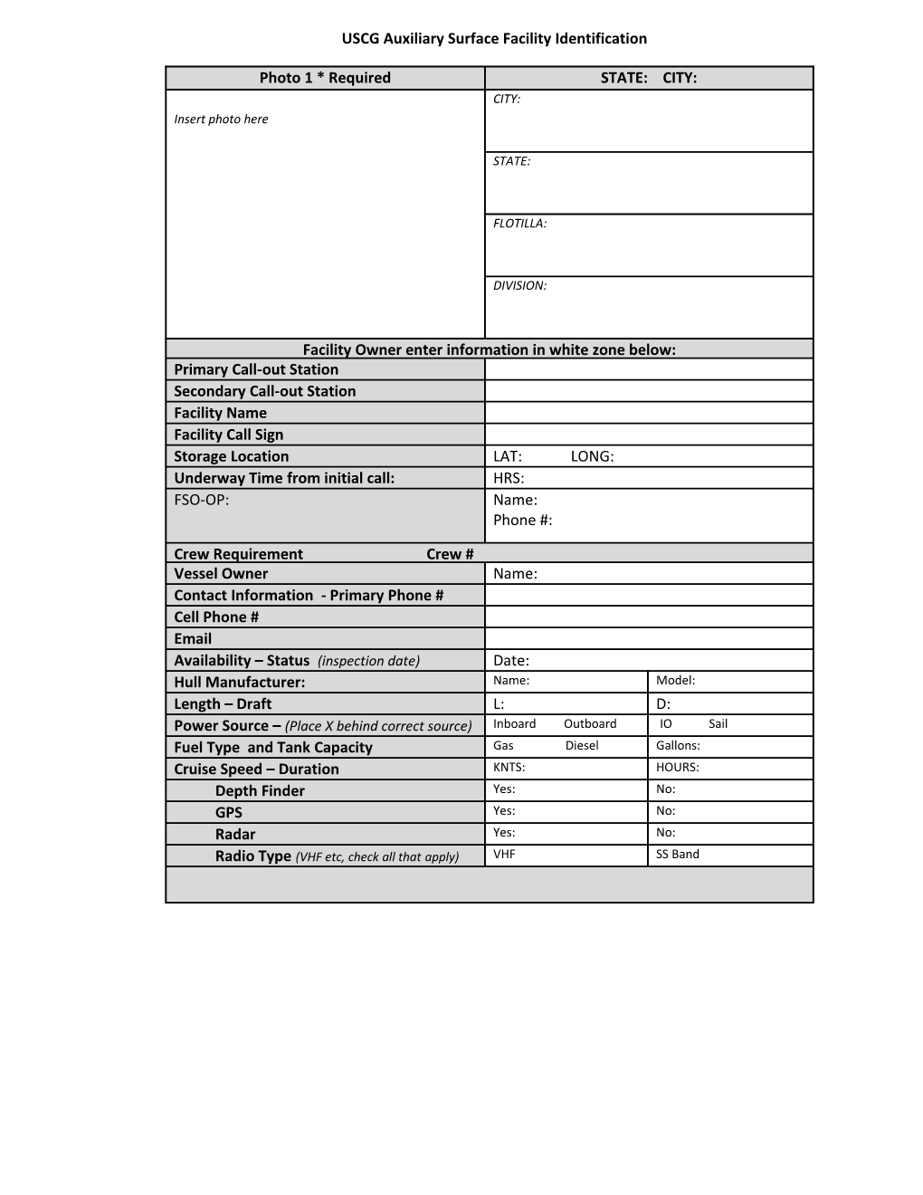 USCG Auxiliary Surface Facility Identification