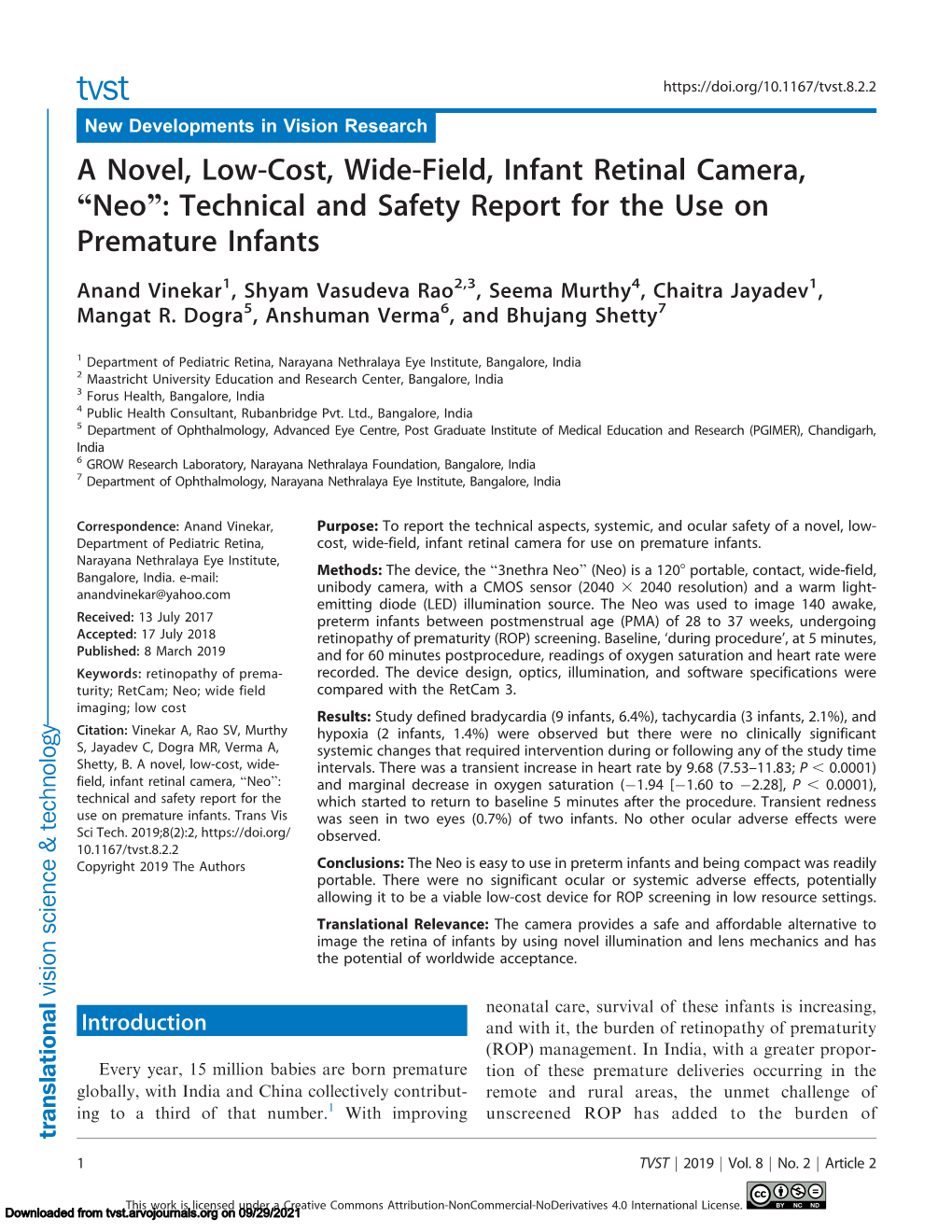 A Novel, Low-Cost, Wide-Field, Infant Retinal Camera, ‘‘Neo’’: Technical and Safety Report for the Use on Premature Infants