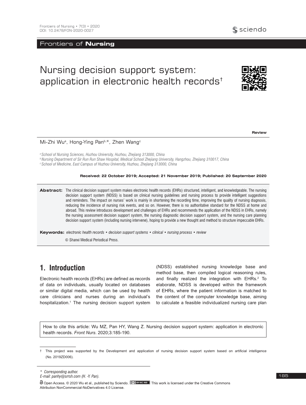 Nursing Decision Support System: Application in Electronic Health Records†