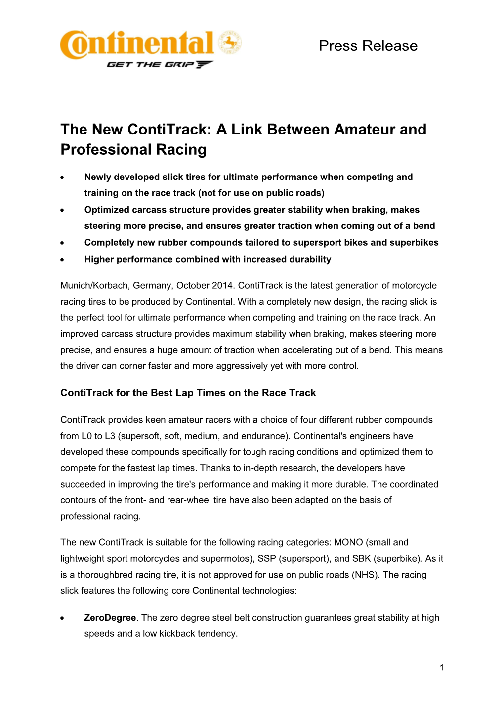 Press Release the New Contitrack