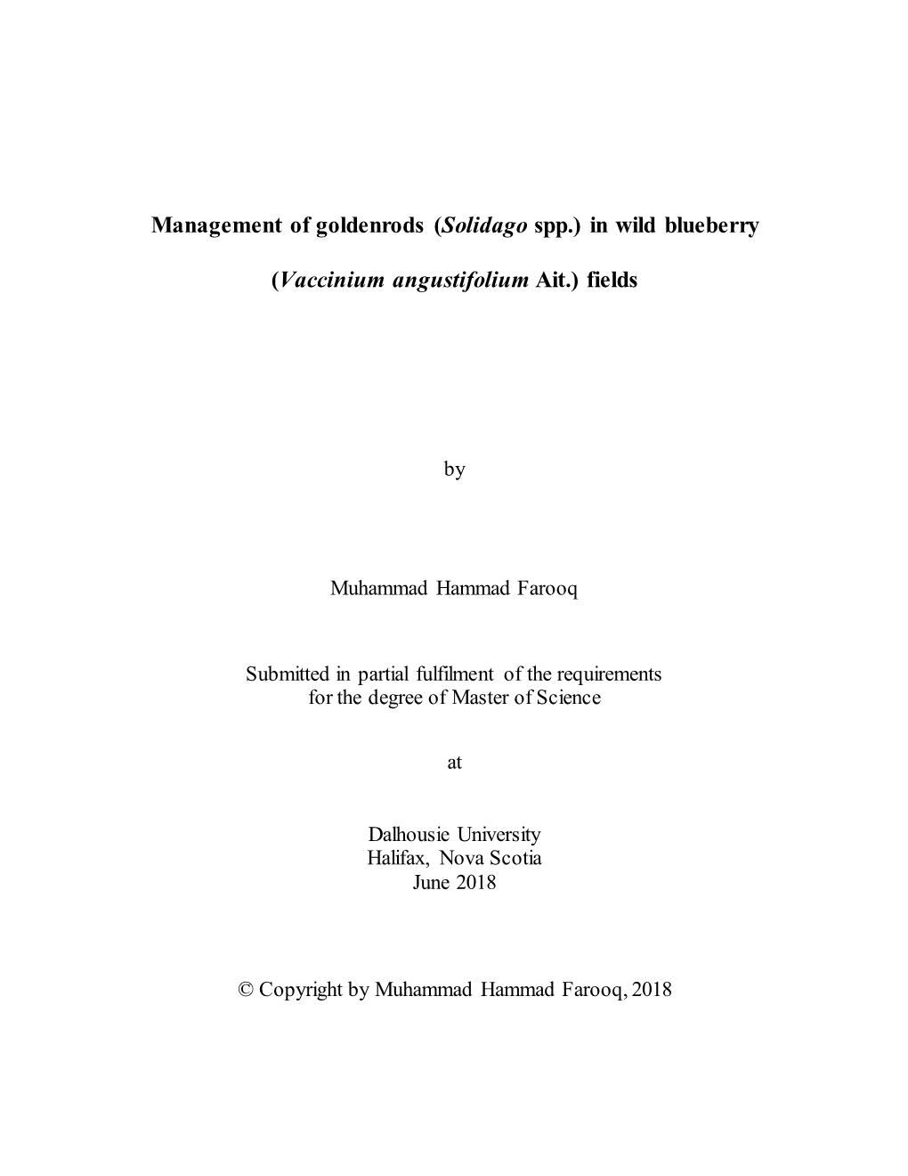 Management of Goldenrods (Solidago Spp.) in Wild Blueberry