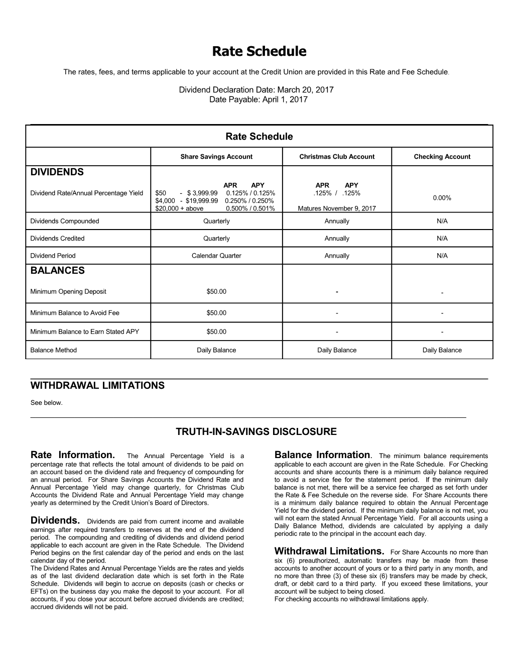 Rate & Fee Schedule