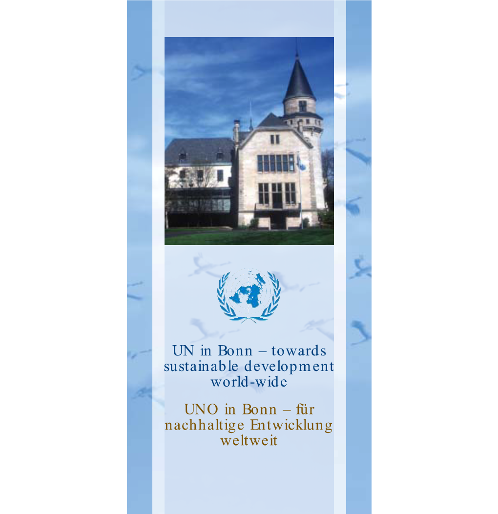 Towards Sustainable Development World-Wide UNO in Bonn – Für Nachhaltige Entwicklung Weltweit Die Flagge Der Vereinten Nationen Weht Seit Mehr Als 50 Jahren in Bonn