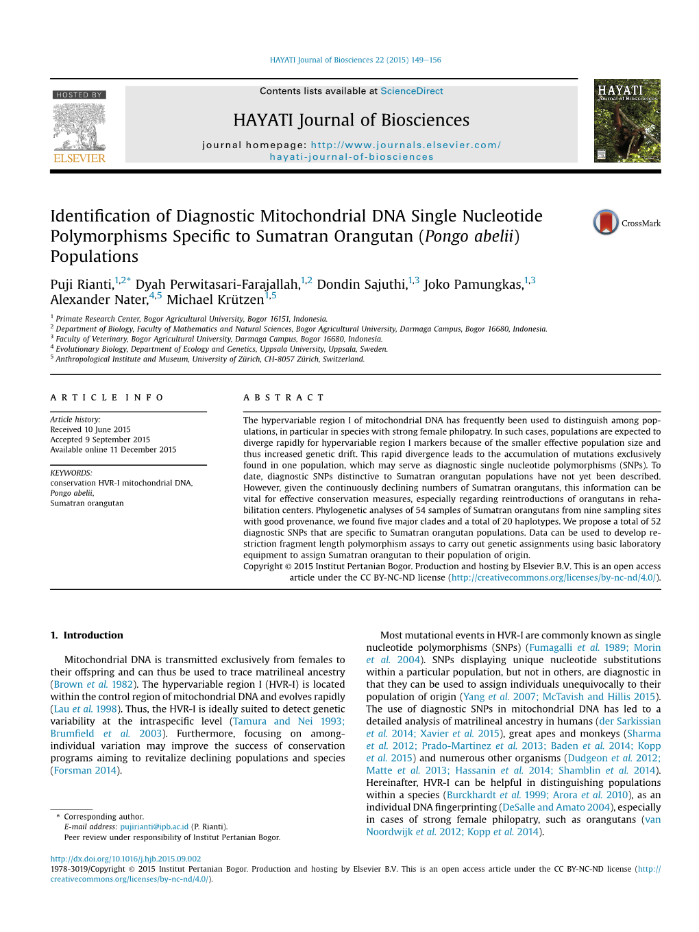 HAYATI Journal of Biosciences 22 (2015) 149E156