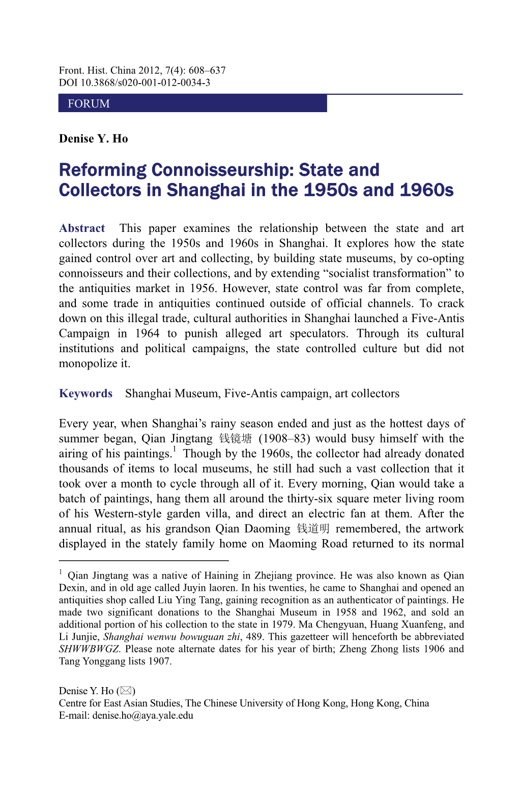 Reforming Connoisseurship: State and Collectors in Shanghai in the 1950S and 1960S