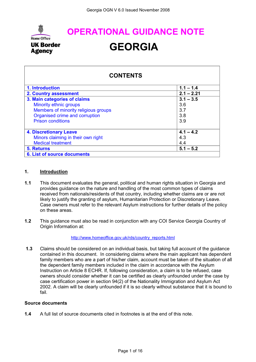 Georgia OGN V 6.0 Issued November 2008