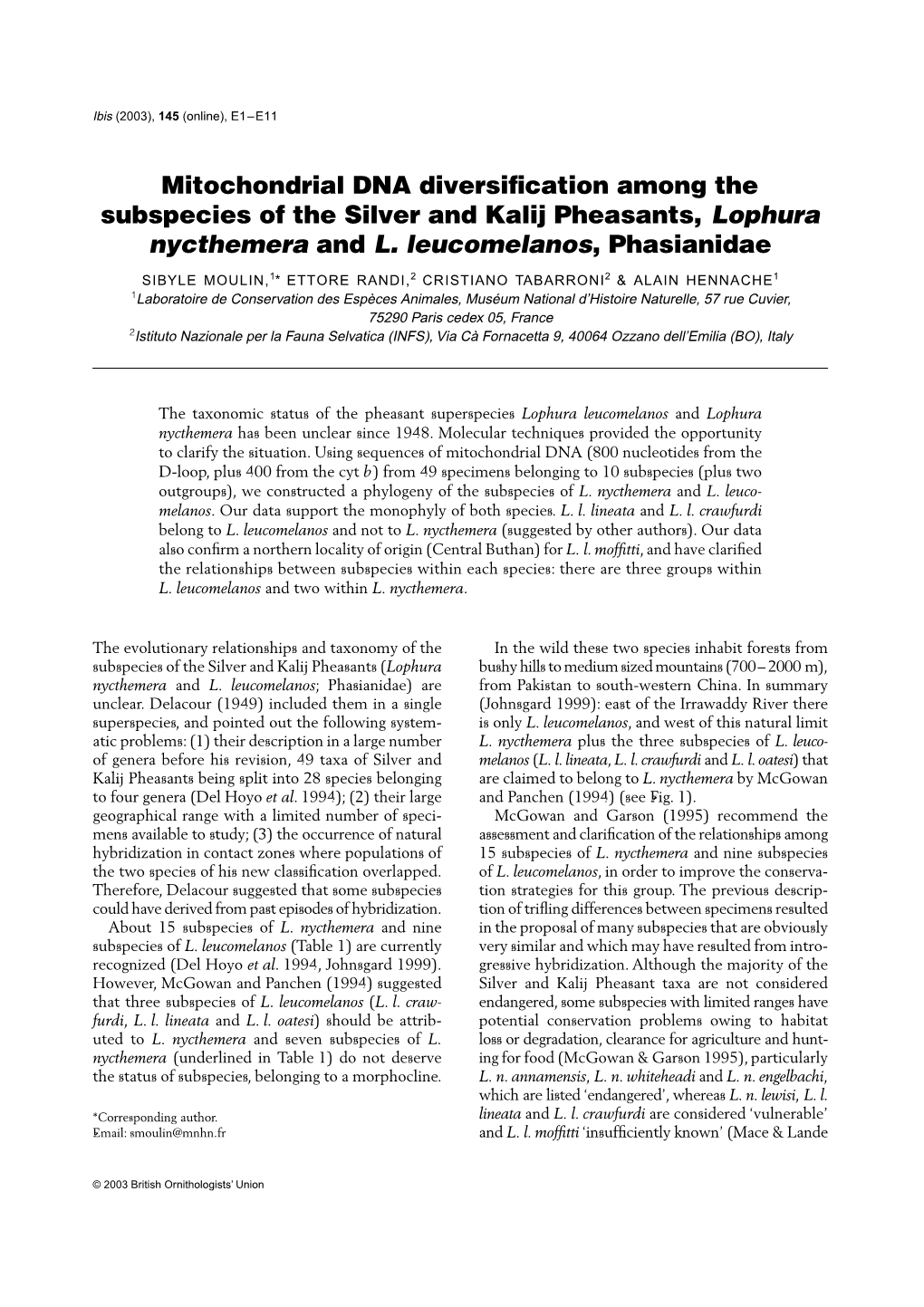 Mitochondrial DNA Diversification Among the Subspecies of the Silver