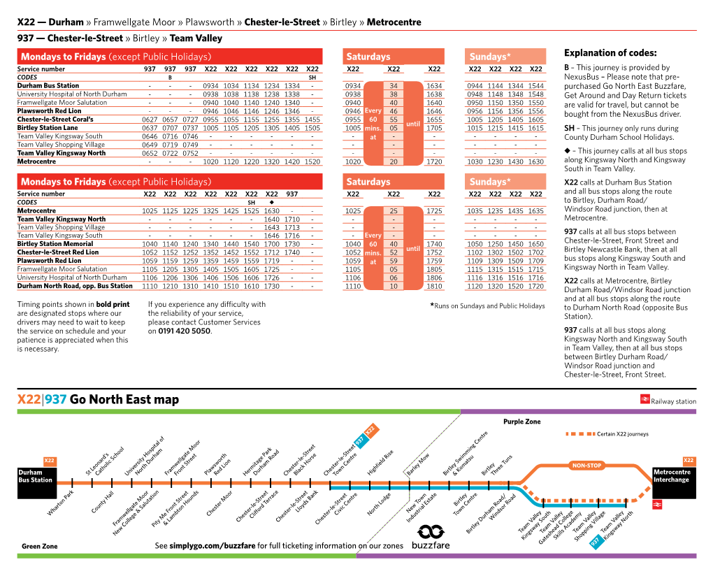 X22|937 Go North East Map Railway Station