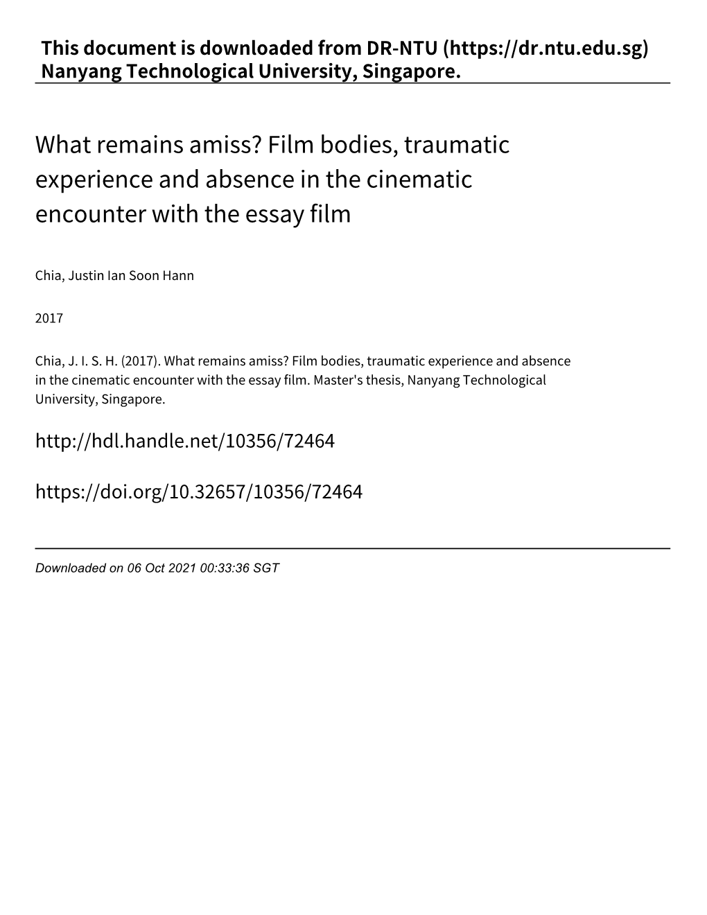 Film Bodies, Traumatic Experience and Absence in the Cinematic Encounter with the Essay Film