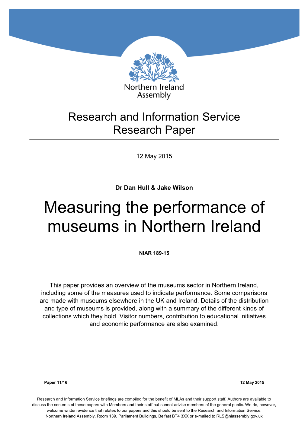 Measuring the Performance of Museums in Northern Ireland