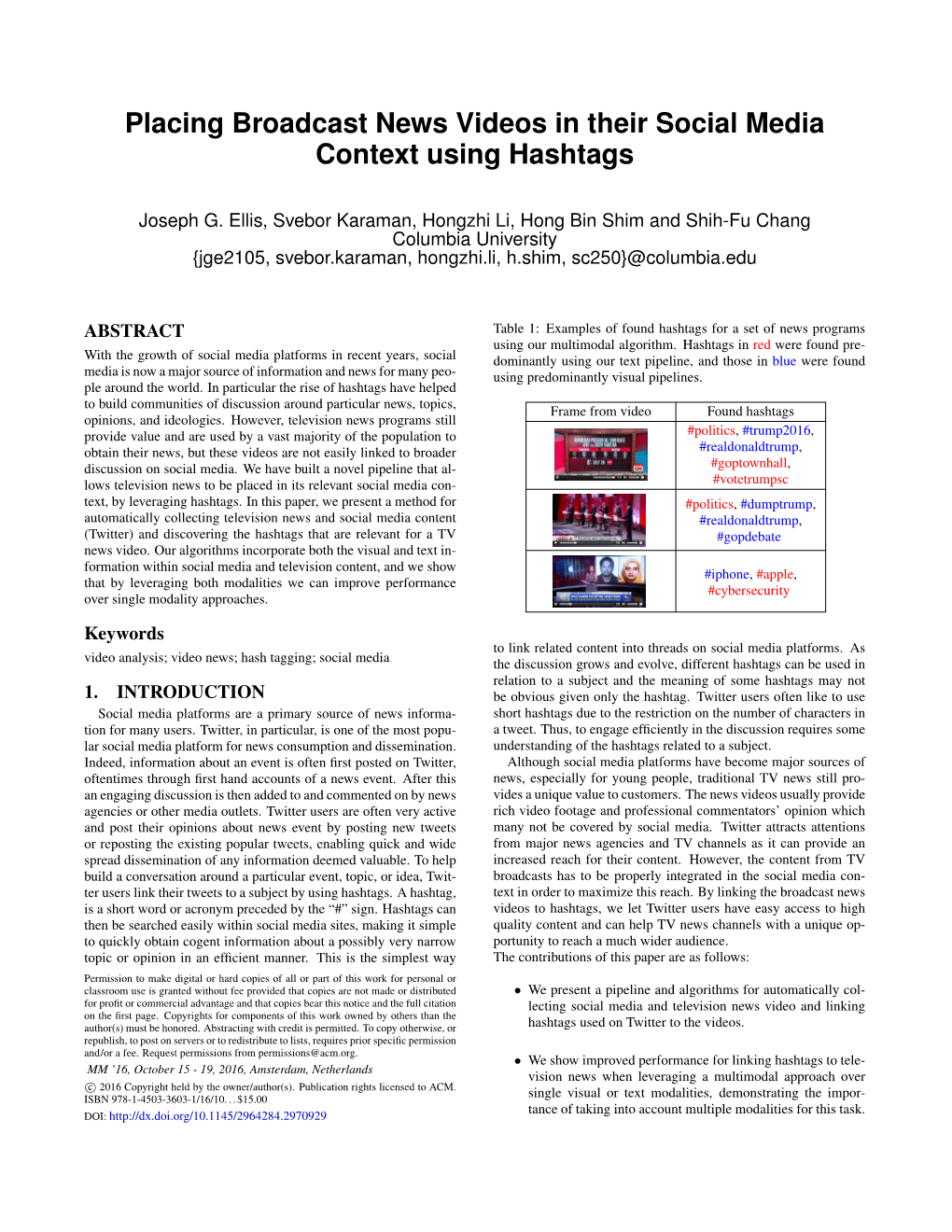 Placing Broadcast News Videos in Their Social Media Context Using Hashtags