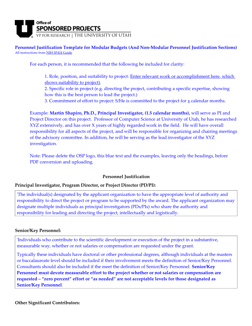 NIH Personnel Justification Template