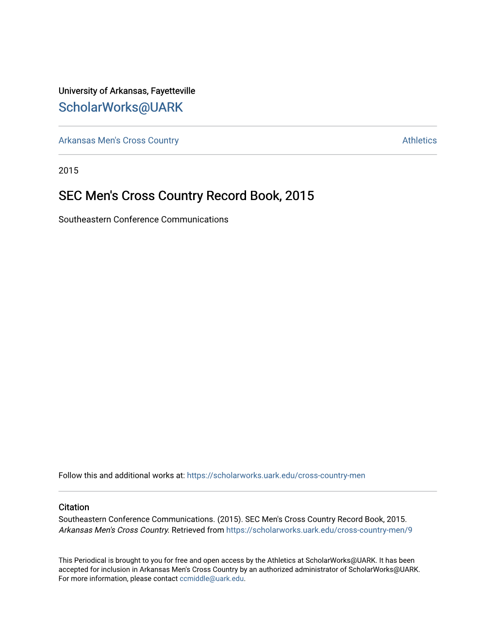 SEC Men's Cross Country Record Book, 2015