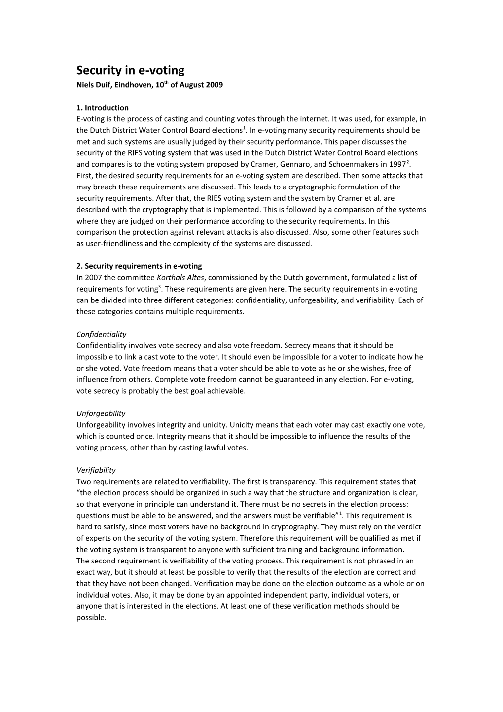 Security in E-Voting